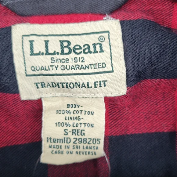 L.L. Bean Men's Flannel-Lined Hurricane Shirt Size Small Coal Red black flannel - Picture 3 of 4